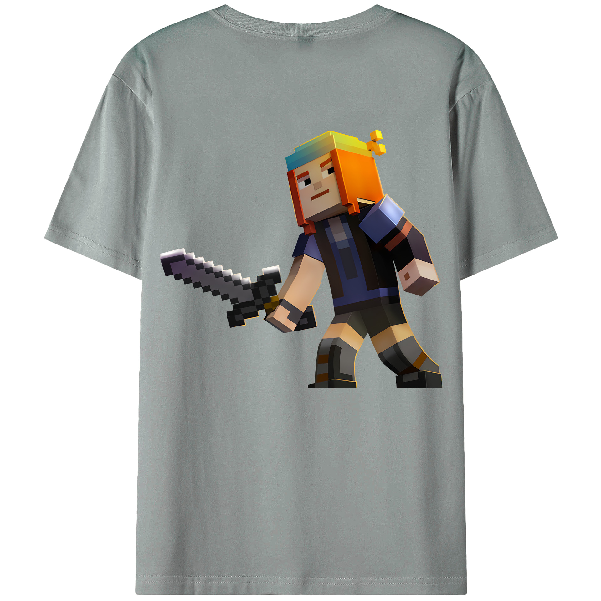（画像用） マインクラフト ブロックの世界 Minecraft MC Block world 綿100％ メンズ半袖Tシャツ（バックプリント） 通気性